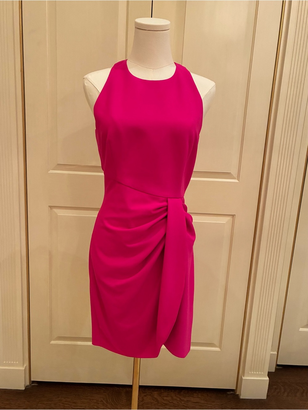 NWT Black Halo Brett Vibrant Pink Sleeveless Draped Waist Sheath Dress